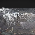 Snow-capped mountain range with winding river through valley and rocky terrain 3d model