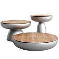 Round Coffee Tables With Wooden Tops And Silver Metal Bases Modern Design