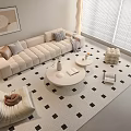 Cream Style Sofa Coffee Table Combination Cream Style Sofa Coffee Table Lazy Sofa Stool Decorative Painting Round Coffee Table 3d model