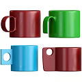 Colorful Assorted Mugs With Red Transparent Wooden Blue And Green Handle Designs