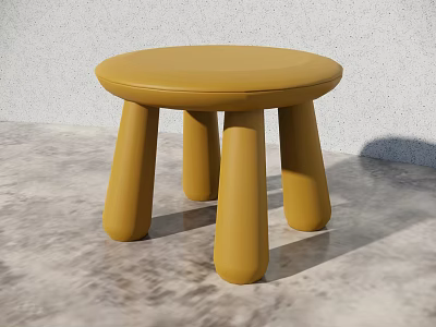 Yellow Round Seat Stool With Cylindrical Legs And Smooth Finish On Gray Floor 3d model