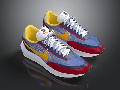 Colorful Retro Style Sneakers With Blue Red Yellow Upper And White Laces 3d model