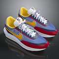 Colorful Retro Style Sneakers With Blue Red Yellow Upper And White Laces