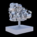 Detailed Engine Mechanical Structure With Metal Components On White Stand 3d model
