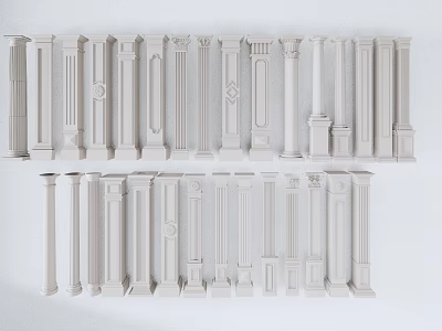 White Roman Columns in Different Styles for Interior Design 3d model
