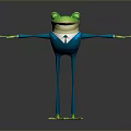 3D Rendered Green Reptile In Blue Suit With Tie Standing Arms Outstretched Pose