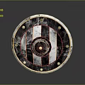 Medieval Metal Round Shield With Striped Design Riveted Edge And Textured Surface
