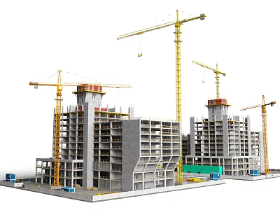 Active Construction Site With Multiple High Rise Buildings And Working Cranes 3d model