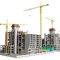 Active Construction Site With Multiple High Rise Buildings And Working Cranes 3d model