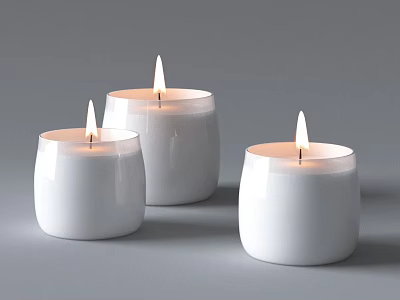 Elegant Three White Lit Candle Lamps for Home Decor on Gray Background 3d model