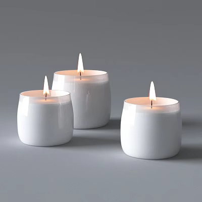 Elegant Three White Lit Candle Lamps for Home Decor on Gray Background 3d model