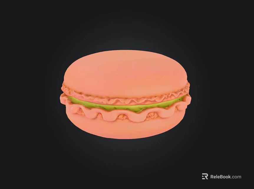 Delicate Pink Macaron with Green Cream Filling Sweet Pastry Dessert for Afternoon Tea 3d model 
