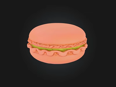 Delicate Pink Macaron with Green Cream Filling Sweet Pastry Dessert for Afternoon Tea 3d model