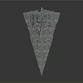Massive Triangular Spaceship with Intricate Surface Details and Red Accents in Cosmic Exploration