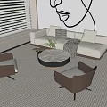 Modern Sofa Coffee Table Combination Double Sofa Side Table Single Chair 3d model
