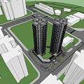 Modern Birds Eye View Planning of High Rise Residential Buildings with Greenery and Roads