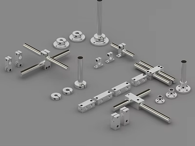 Stainless Steel Industrial Metal Parts Including Brackets Bolts And Connectors 3d model
