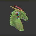 Mythical Pink Dragon Character Head With Scales Horns And Yellow Eyes