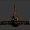 Detailed Realistic Brown Lizard With Long Tail Scales Open Mouth Yellow Eyes On Dark Background
