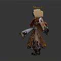 Cartoon Character With Golden Crown Brown Robe Large Sword And Gold Coins