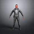 3D Model Man in Gray Tactical Outfit with Skull Logo on Chest and Goggles