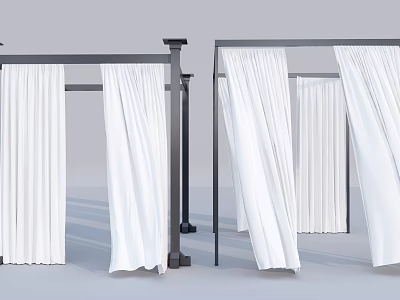 White Curtains Hanging On Modern Curtain Rods For Home Interior Design 3d model