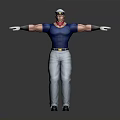 3D Character Model With Blue Tight Shirt Cap Red Scarf Blue Belt And Arms Outstretched
