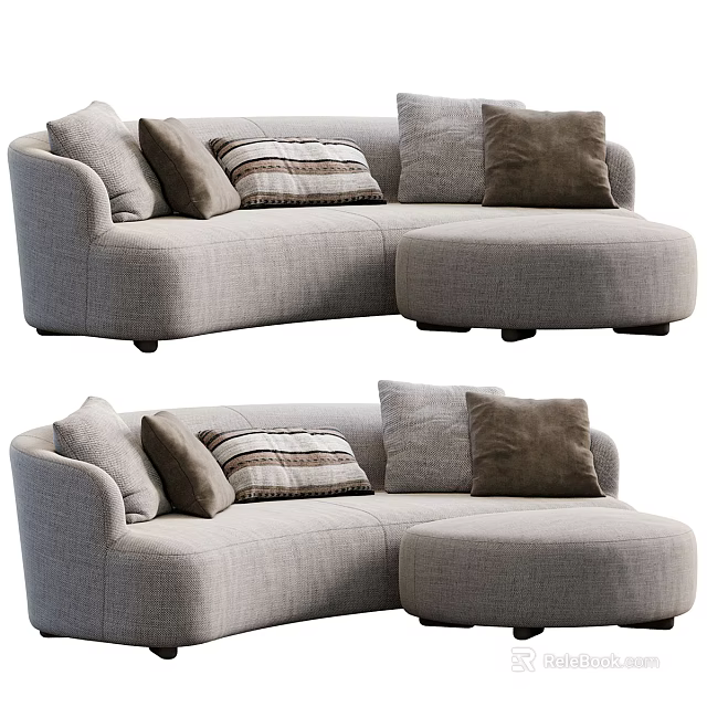 Gray Fabric Sectional Sofa with Brown Solid and Striped Decorative Pillows 3d model 