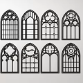 Ornate Arched Lattice Windows With Different Decorative Patterns And Black Line Art