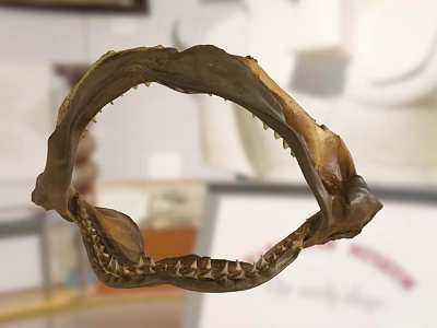 Shark Jaw Fossil With Sharp Teeth On Display In Museum Setting 3d model