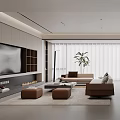 Modern Living Dining Room Interior With Sofa Coffee Table And Floor To Ceiling Window Blinds 3d model