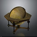 Vintage Decorative Globe On Hexagonal Wooden Stand With Detailed Map Design