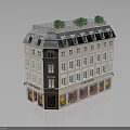 Multi story Commercial Residential Building With Storefronts Windows Roof Skylights And Green Plants