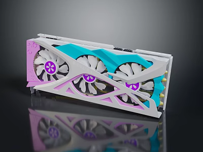 Sleek Modern Graphics Card With White Blue Pink Design And Three Cooling Fans 3d model
