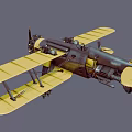 Vintage Fighter Biplane With Yellow Wings Dark Fuselage And Propeller Design