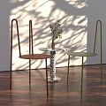 Red and Green Minimalist Leisure Chairs with Metal Legs Side Table Plant on Wooden Floor