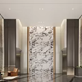 Elegant Modern Hotel Lobby Interior Design With Marble Wall Sofa Chair And Green Plant