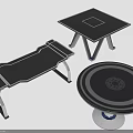 Modern Furniture Including Bench Square Table And Round Table With Metal Legs Dark Surface