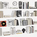 Assorted Stacked Books And Magazines With Vintage Clock Vinyl Record And Picture Frames