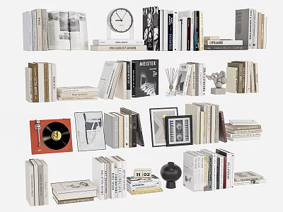 Assorted Stacked Books And Magazines With Vintage Clock Vinyl Record And Picture Frames 3d model