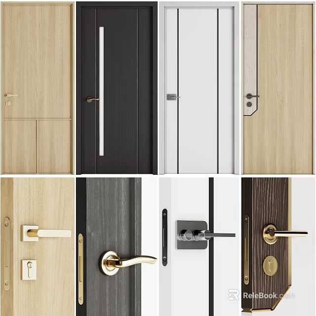 Modern Hinged Door Designs With Different Colors Wooden Panels And Metal Handles 3d model 