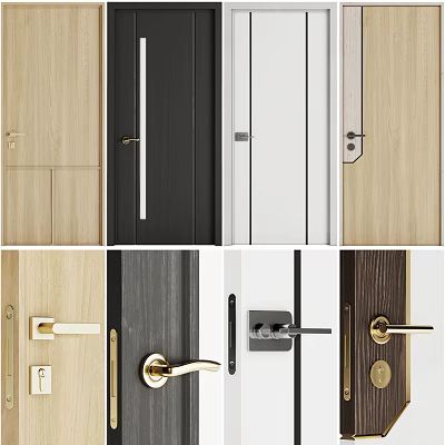Modern Hinged Door Designs With Different Colors Wooden Panels And Metal Handles 3d model