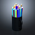Colorful Wooden Pencils Stored in Black Mug with Assorted Bright Colors