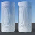 White Pillars With Curved Line Patterns Against Blue Sky And Gray Ground