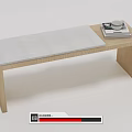 Simple Wooden Ottoman With Padded Seat And Stacked Magazines On Top