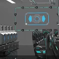 Futuristic Cyber Cafe Interior With Blue Lighting Computer Setups And Bar Counter 3d model