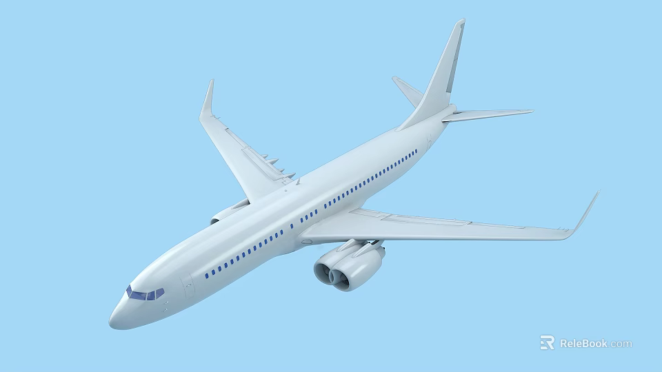 White Modern Passenger Airplane With Twin Engines And Fuselage Windows In Flight 3d model 