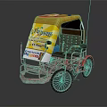Vibrant Tricycle Featuring Red Frame Yellow Canopy And 3 Profiles Pizza Pasta Promotion