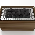 Wooden Container With Metal Frame Holding Black Spherical Objects Inside 3d model