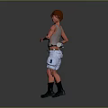 Kid With Red Hair Gray Tank Top Light Blue Shorts Brown Belt Black Boots Standing
